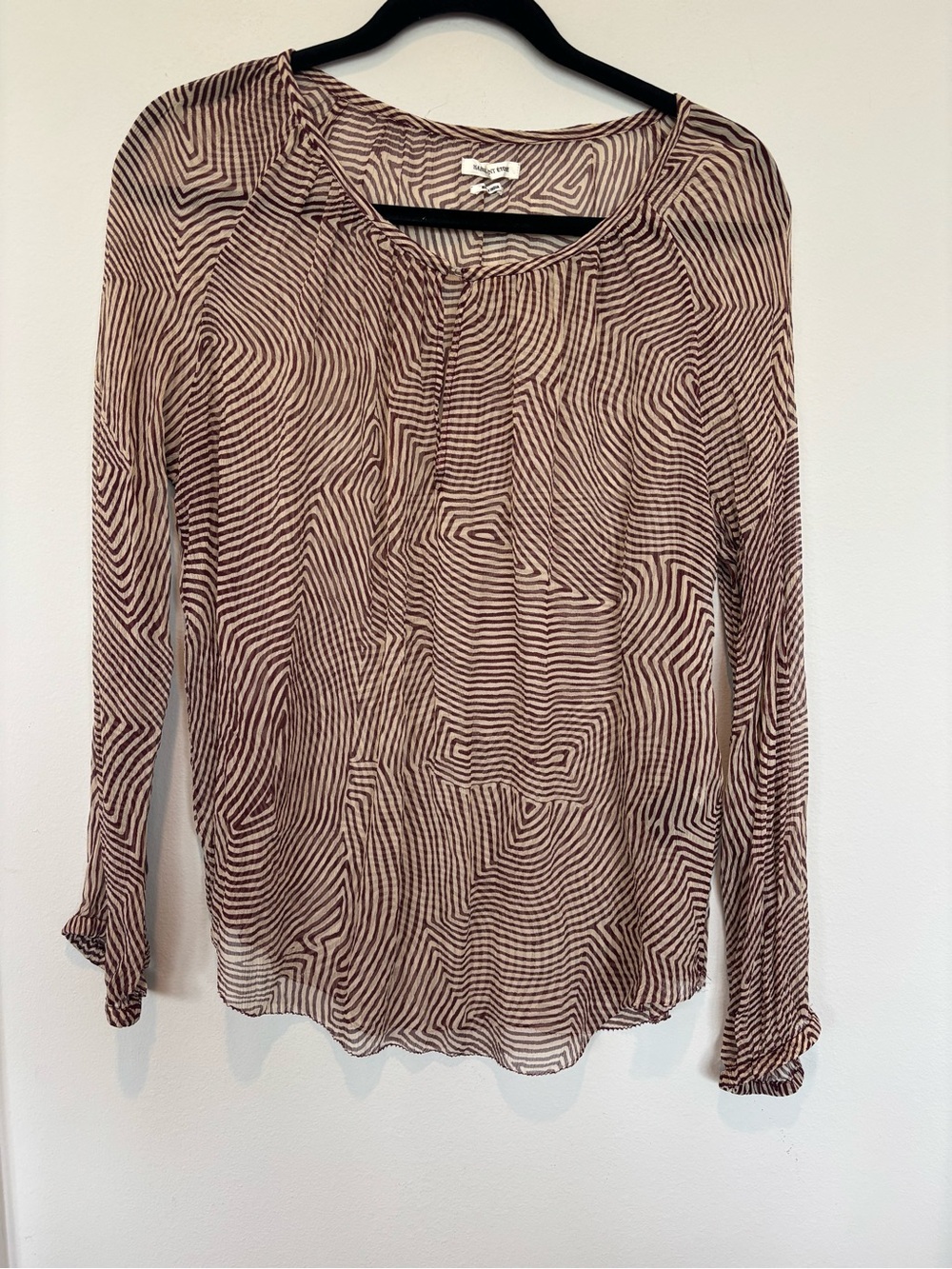 Isabel Marant Brown & Cream Wavy-Stripe Sheer Silk Long Sleeve Blouse